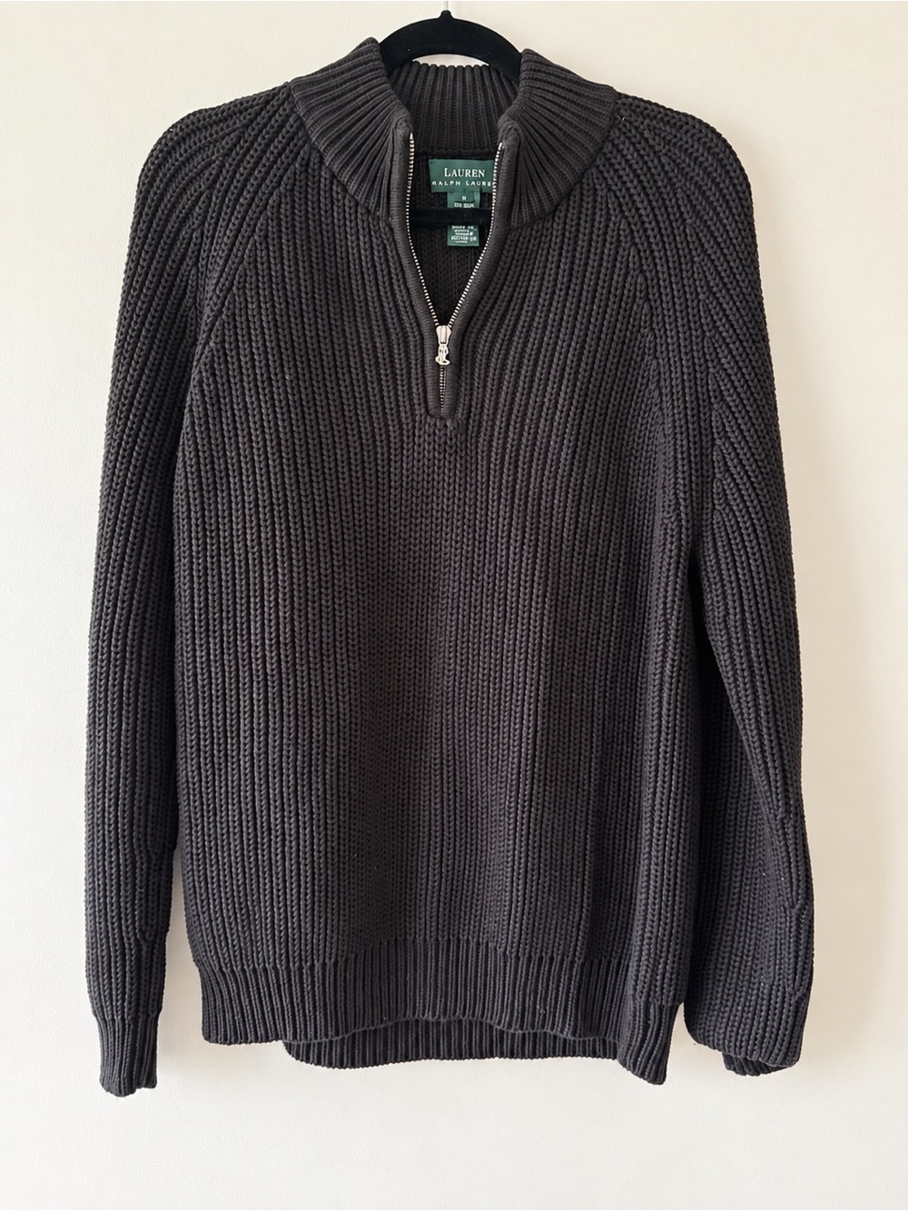Lauren Ralph Lauren Black Chunky Ribbed Half-Zip Sweater – Size M